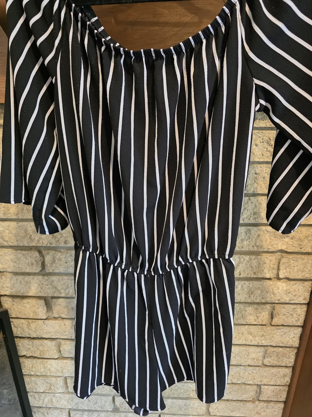 Ambiance Black and White Striped Short Romper - Picture 4 of 7